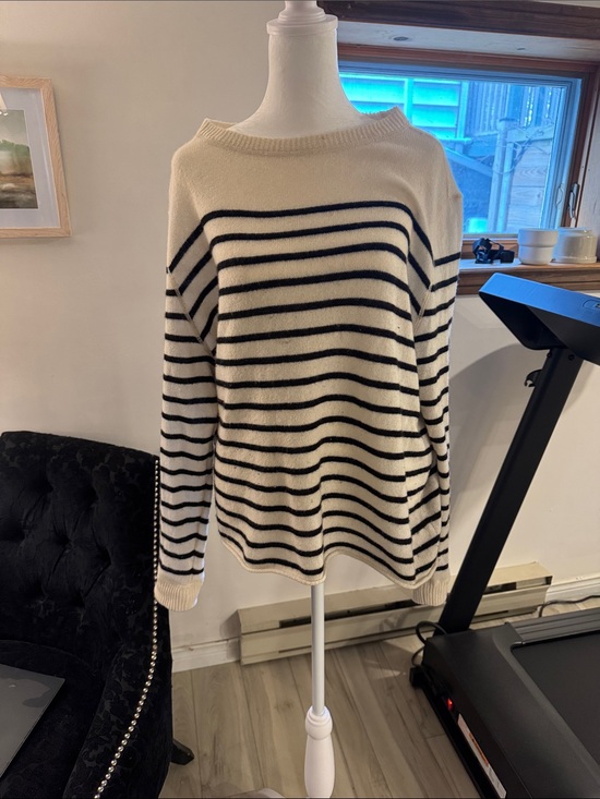 Reformation Sweaters - Reformation Cashmere Cream and Black Striped Boatneck Sweater